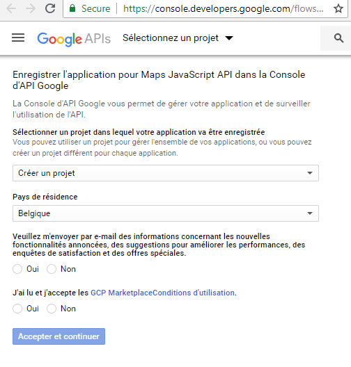 clé API Google Maps : créer un projet