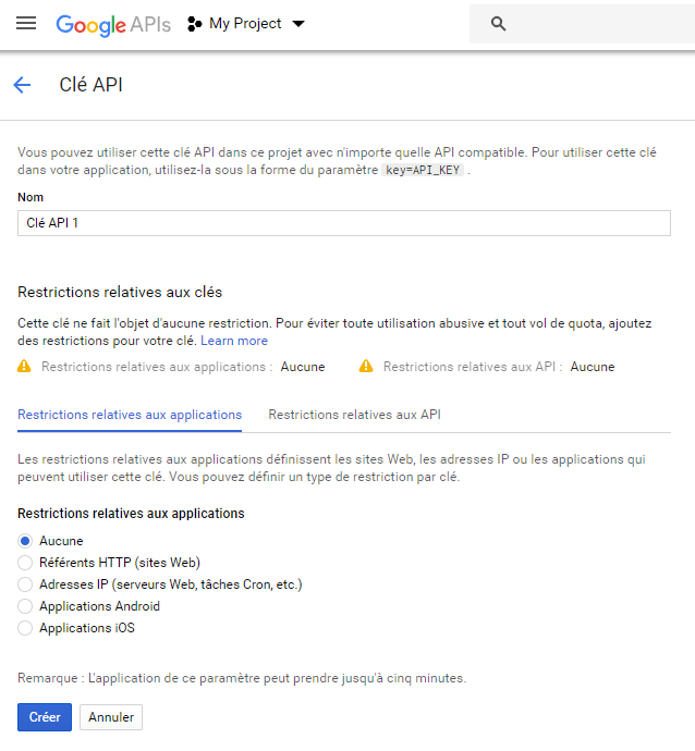 clé API Google Maps : création
