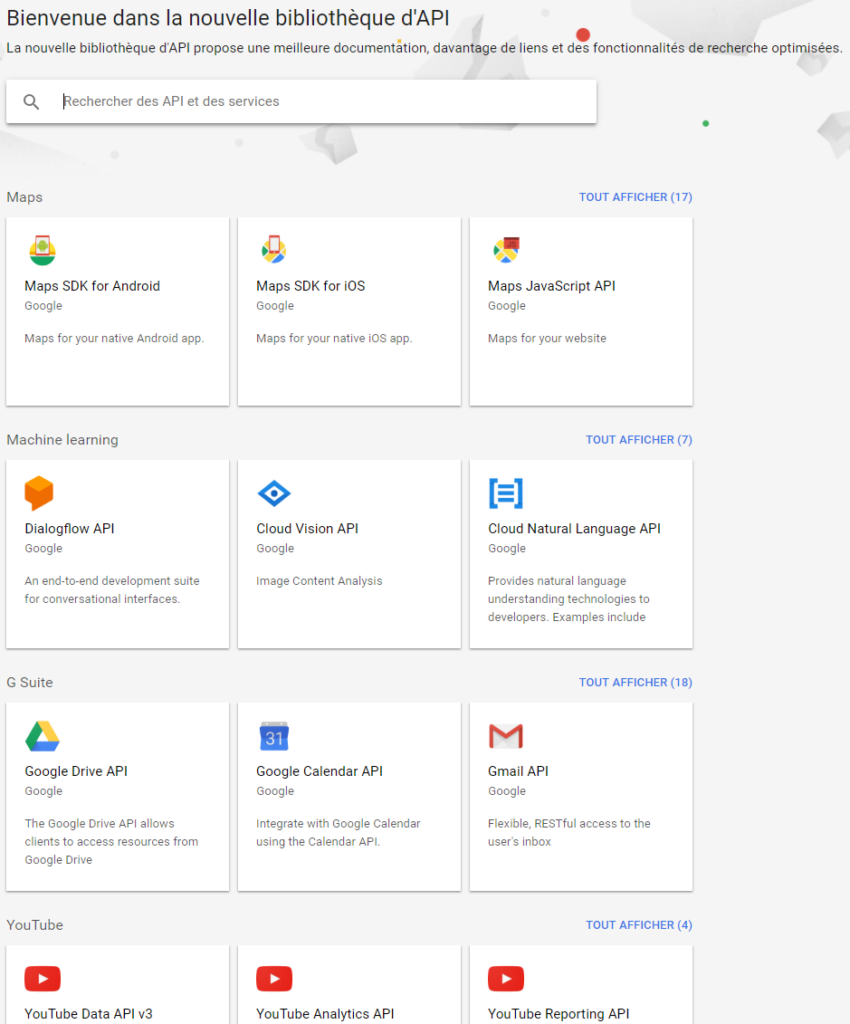 bibliothèque d'API Google