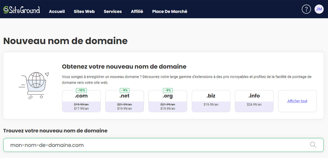 acheter nom de domaine siteground