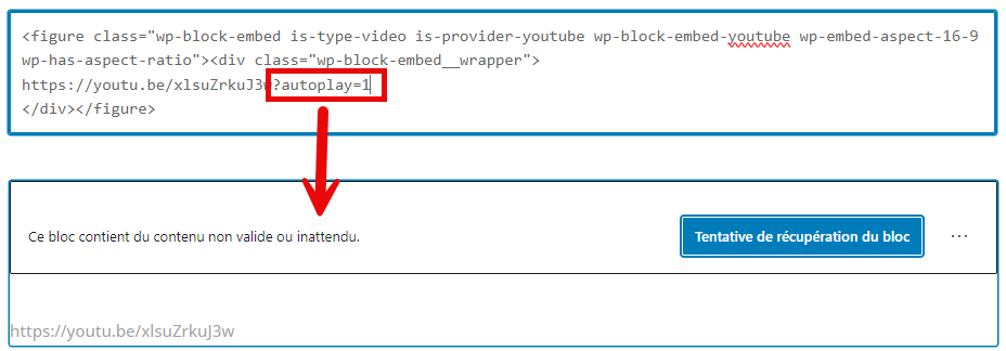 bloc vidéo YouTube autoplay