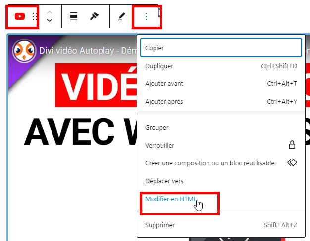 bloc vidéo YouTube modifier en HTML