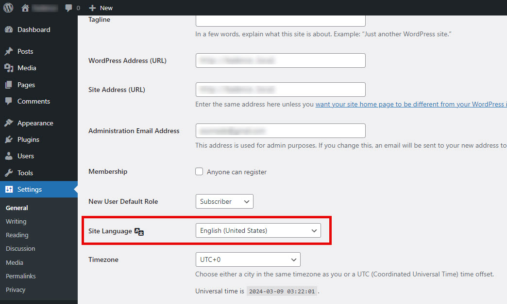 choix langue WordPress
