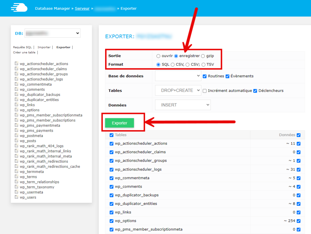 exporter une base de données Cloudways (sauvegarder)