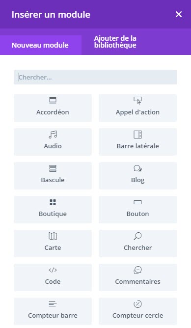 Divi modules en français