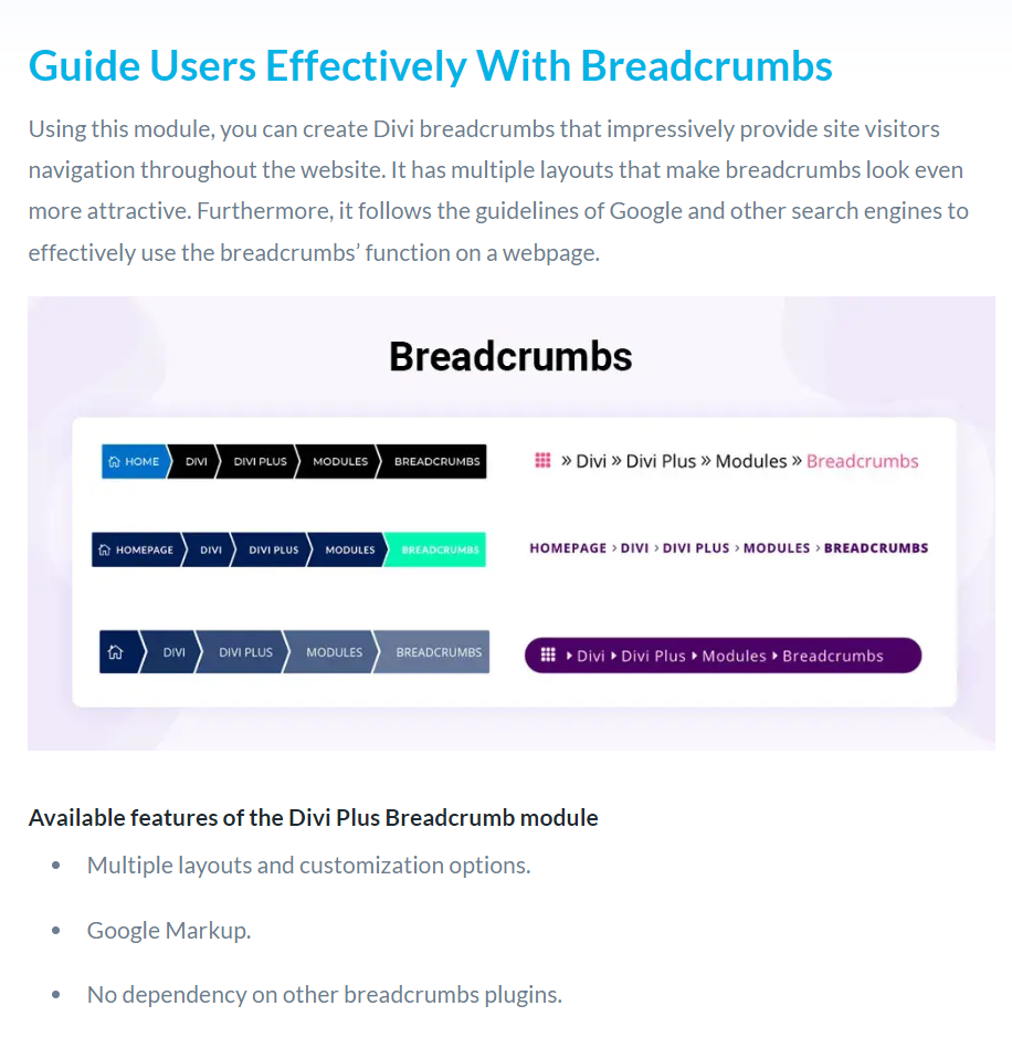 divi plus breadcrumbs module