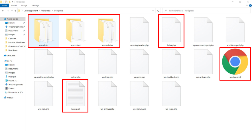 les fichiers et dossiers de WordPress