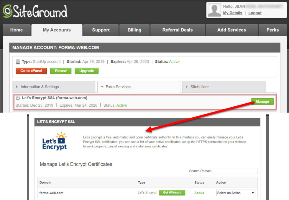 ssl gratuit let's encrypt siteground