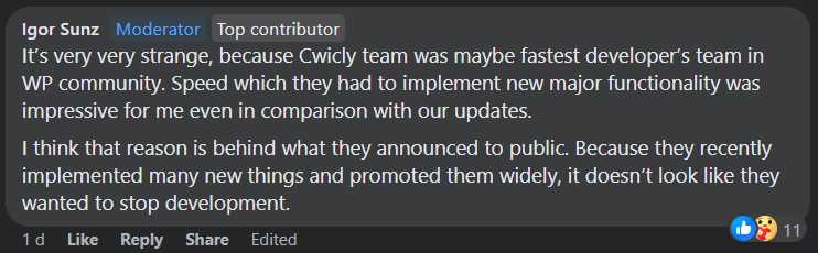 avis d'Igor Sunz (auteur de Greenshift) à propos de l'abandon de Cwicly