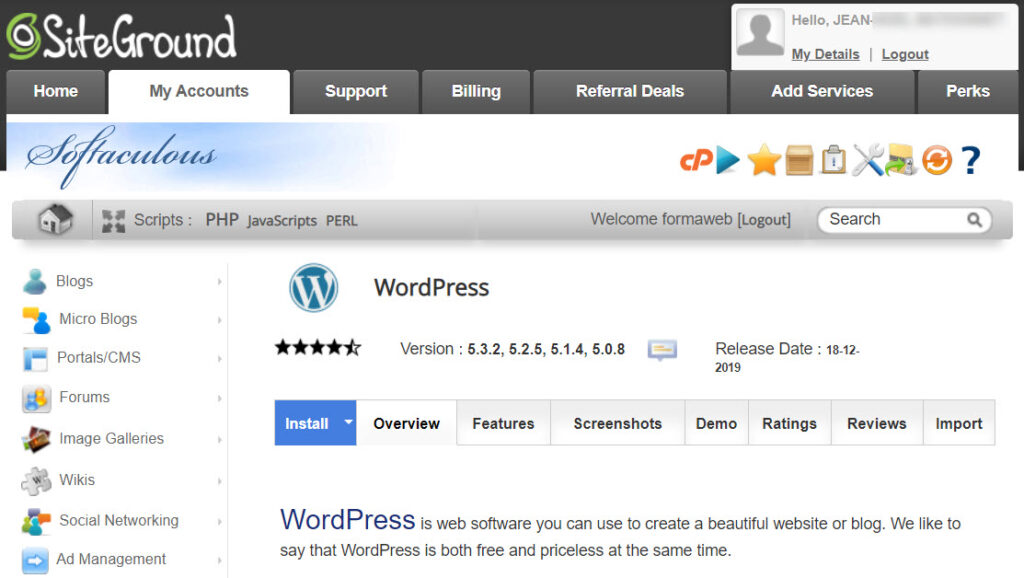 installer wordpress siteground