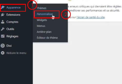 menu apparence personnaliser