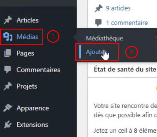 menu medias WordPress