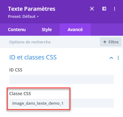module texte classe CSS