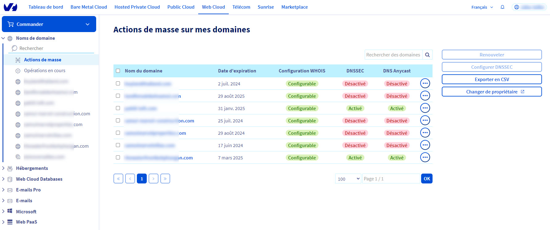 liste de noms de domaine chez OVH