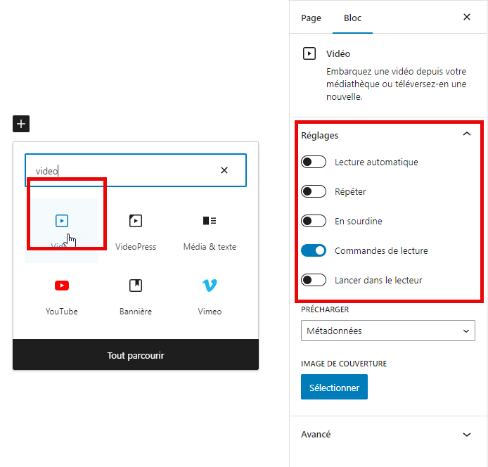 wordpress bloc video autoplay sourdine