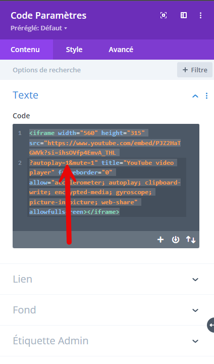 youtube autoplay mute dans divi