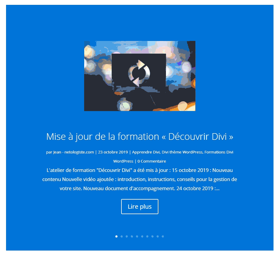 divi demo module curseur de defilement des posts