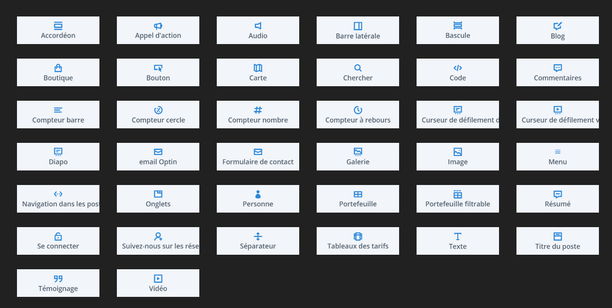 liste modules divi