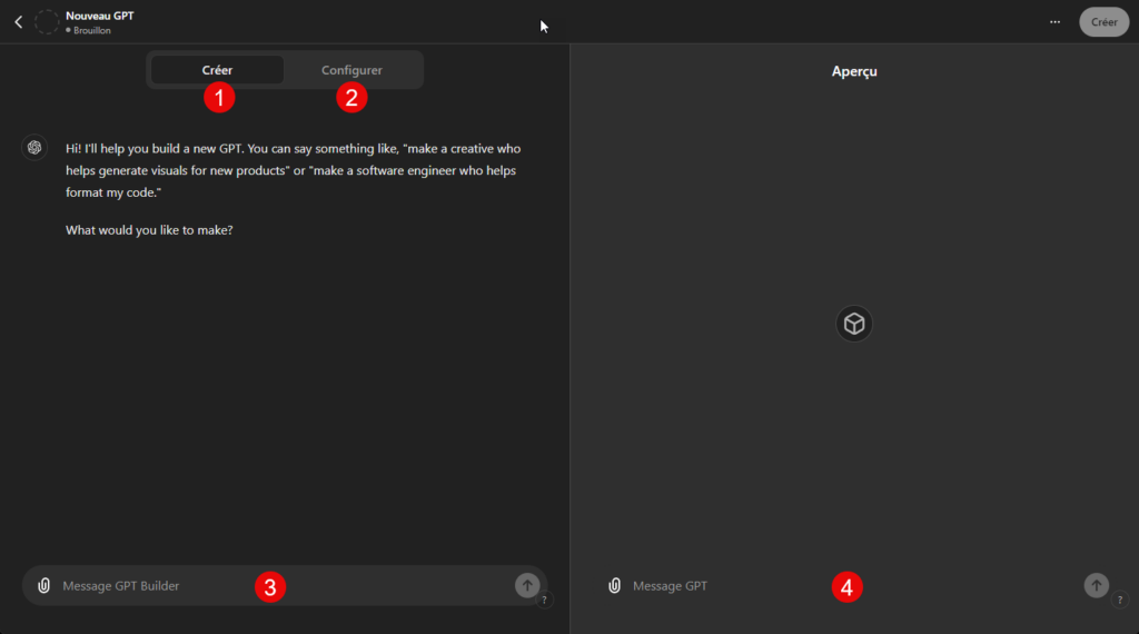 interface création GPT