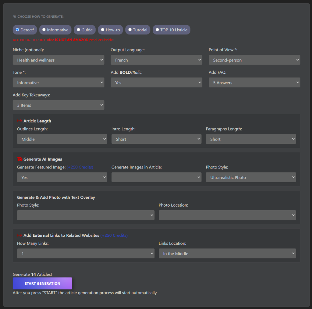 textbuilder.ai paramètres