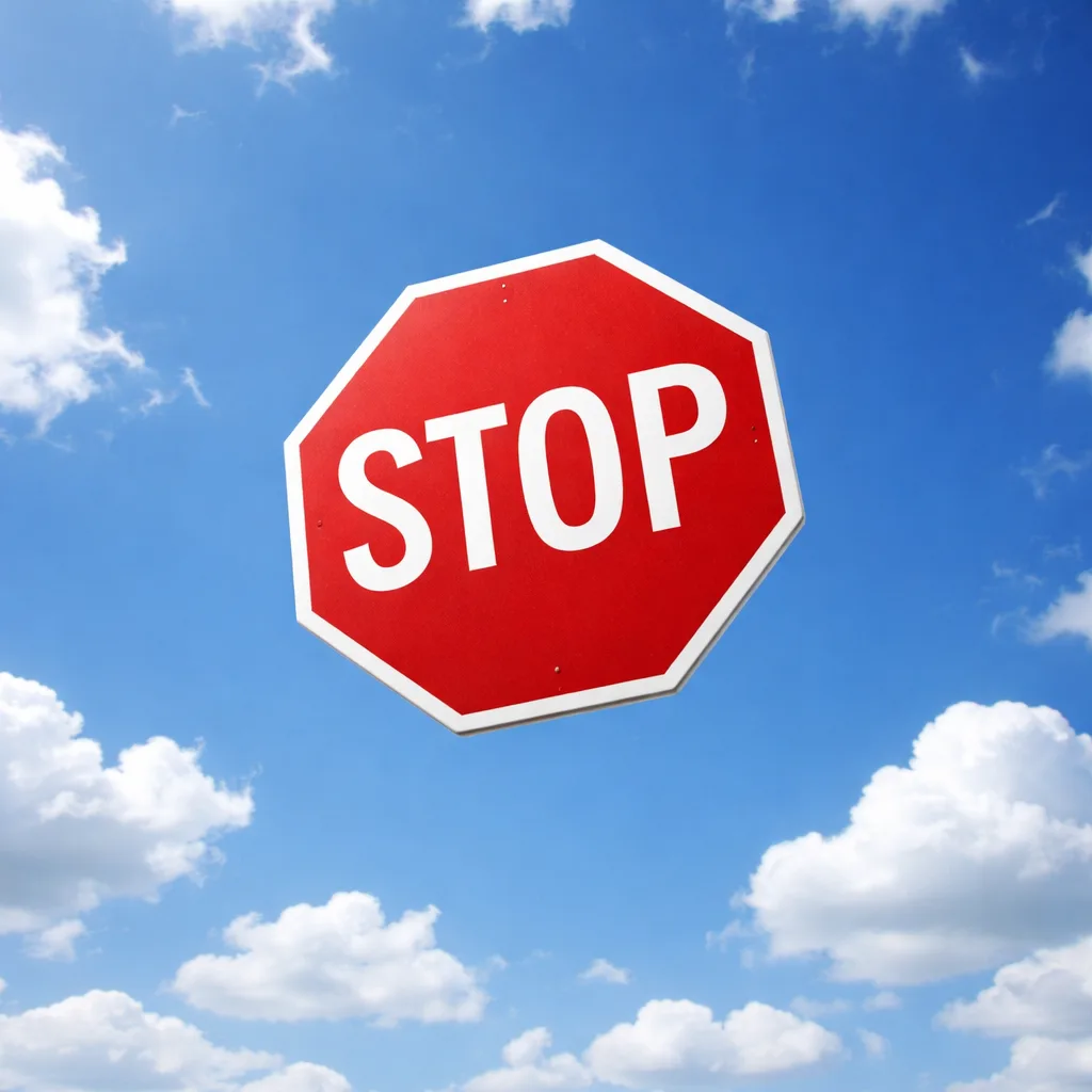 Panneau stop qui vole entre les nuages, généré par GPT Image 1.5 fin 2025
